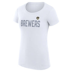 Milwaukee Brewers G-III 4Her by Carl Banks Women's Super-Slim Fit Lightweight Dot Print T-Shirt - White T-shirts