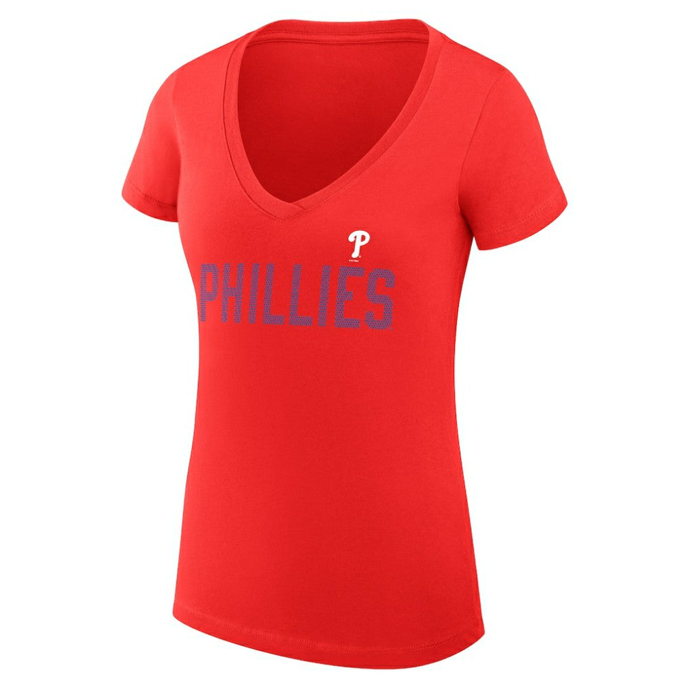 Philadelphia Phillies G-III 4Her by Carl Banks Women's Super-Slim Fit Lightweight Dot Print V-Neck T-Shirt - Red T-shirts