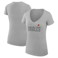 Baltimore Orioles G-III 4Her by Carl Banks Women's Super-Slim Fit Lightweight Dot Print V-Neck T-Shirt - Gray T-shirts