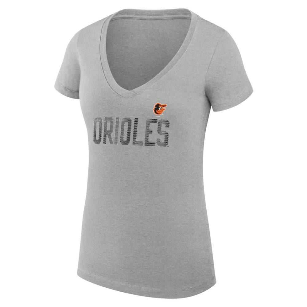 Baltimore Orioles G-III 4Her by Carl Banks Women's Super-Slim Fit Lightweight Dot Print V-Neck T-Shirt - Gray T-shirts