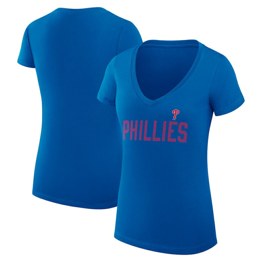 Philadelphia Phillies G-III 4Her by Carl Banks Women's Super-Slim Fit Lightweight Dot Print V-Neck T-Shirt - Royal T-shirts
