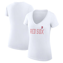 Boston Red Sox G-III 4Her by Carl Banks Women's Super-Slim Fit Lightweight Dot Print V-Neck T-Shirt - White T-shirts