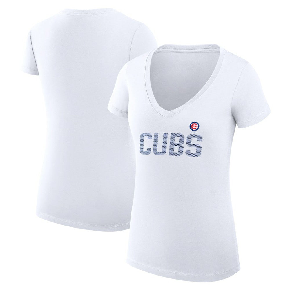 Chicago Cubs G-III 4Her by Carl Banks Women's Super-Slim Fit Lightweight Dot Print V-Neck T-Shirt - White T-shirts