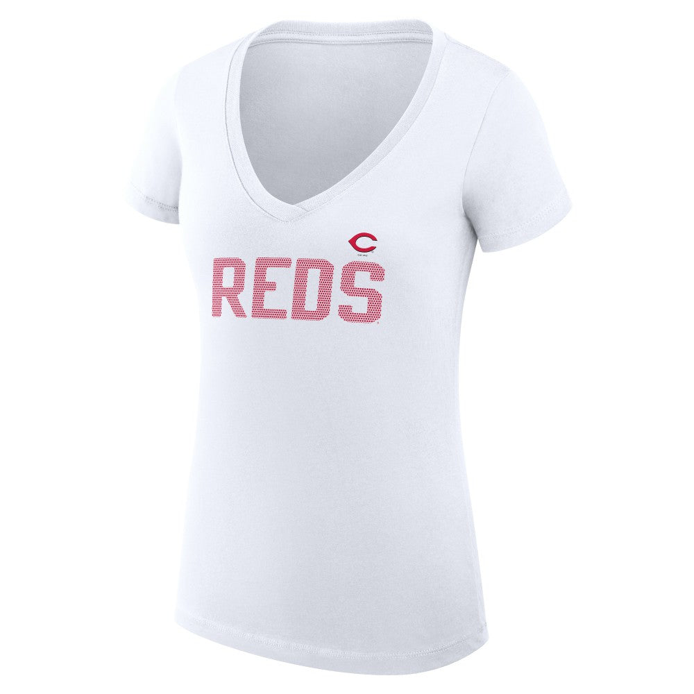 Cincinnati Reds G-III 4Her by Carl Banks Women's Super-Slim Fit Lightweight Dot Print V-Neck T-Shirt - White T-shirts