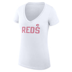 Cincinnati Reds G-III 4Her by Carl Banks Women's Super-Slim Fit Lightweight Dot Print V-Neck T-Shirt - White T-shirts