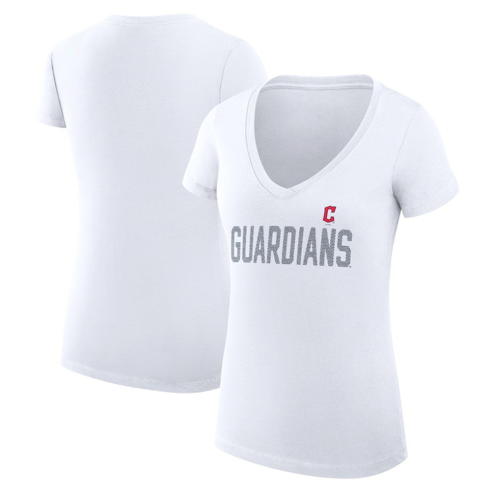 Cleveland Guardians G-III 4Her by Carl Banks Women's Super-Slim Fit Lightweight Dot Print V-Neck T-Shirt - White T-shirts