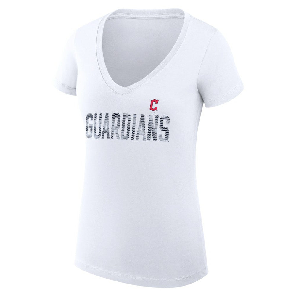 Cleveland Guardians G-III 4Her by Carl Banks Women's Super-Slim Fit Lightweight Dot Print V-Neck T-Shirt - White T-shirts