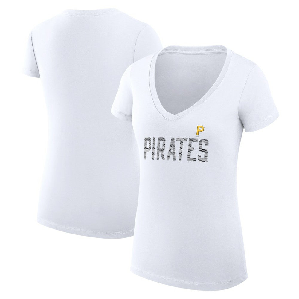 Pittsburgh Pirates G-III 4Her by Carl Banks Women's Super-Slim Fit Lightweight Dot Print V-Neck T-Shirt - White T-shirts