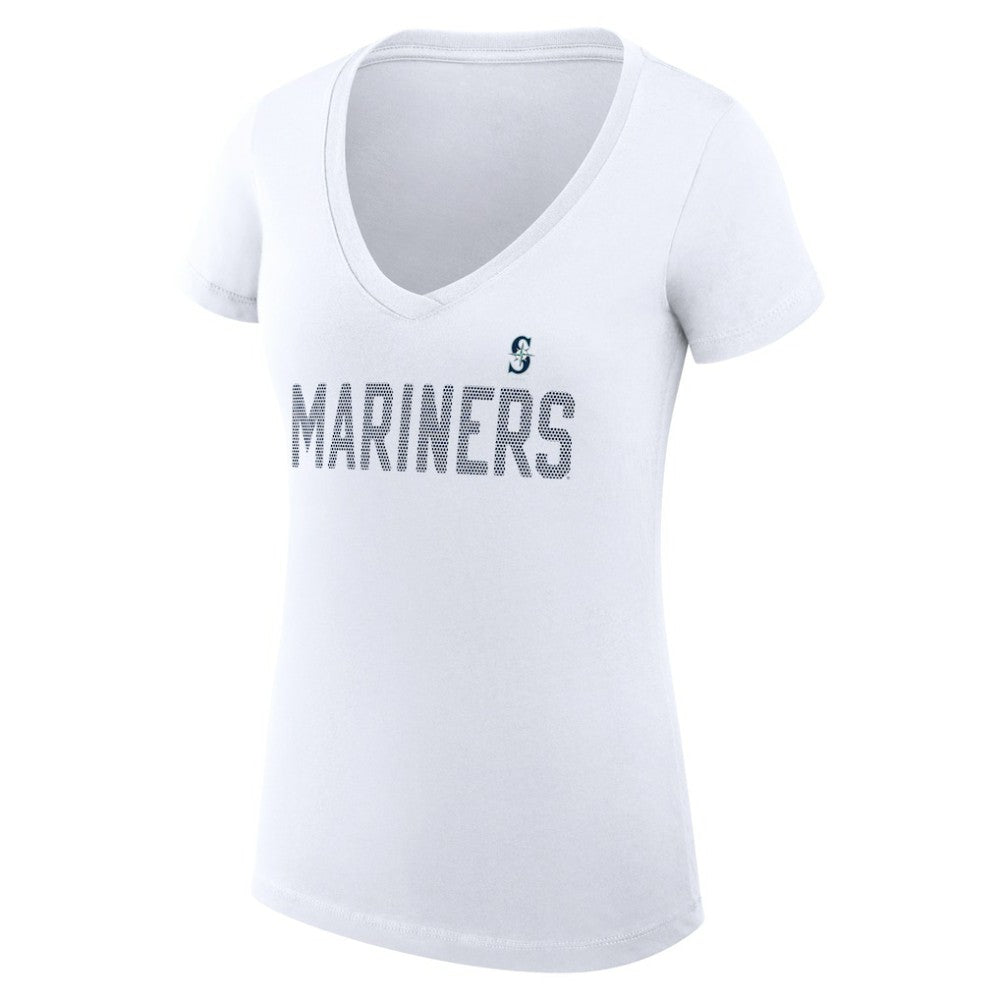 Seattle Mariners G-III 4Her by Carl Banks Women's Super-Slim Fit Lightweight Dot Print V-Neck T-Shirt - White T-shirts