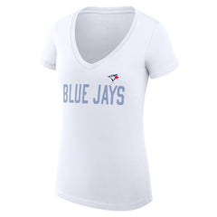 Toronto Blue Jays G-III 4Her by Carl Banks Women's Super-Slim Fit Lightweight Dot Print V-Neck T-Shirt - White T-shirts