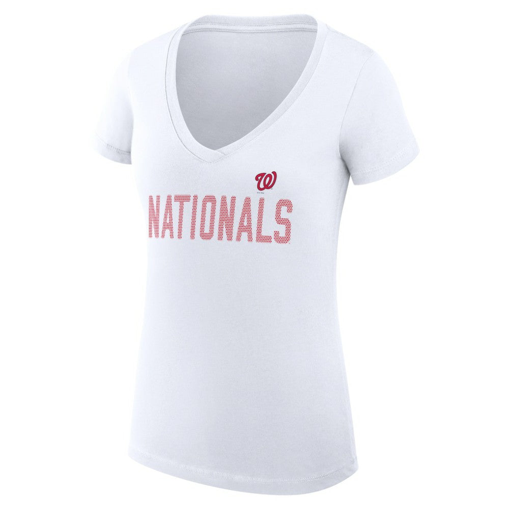 Washington Nationals G-III 4Her by Carl Banks Women's Super-Slim Fit Lightweight Dot Print V-Neck T-Shirt - White T-shirts