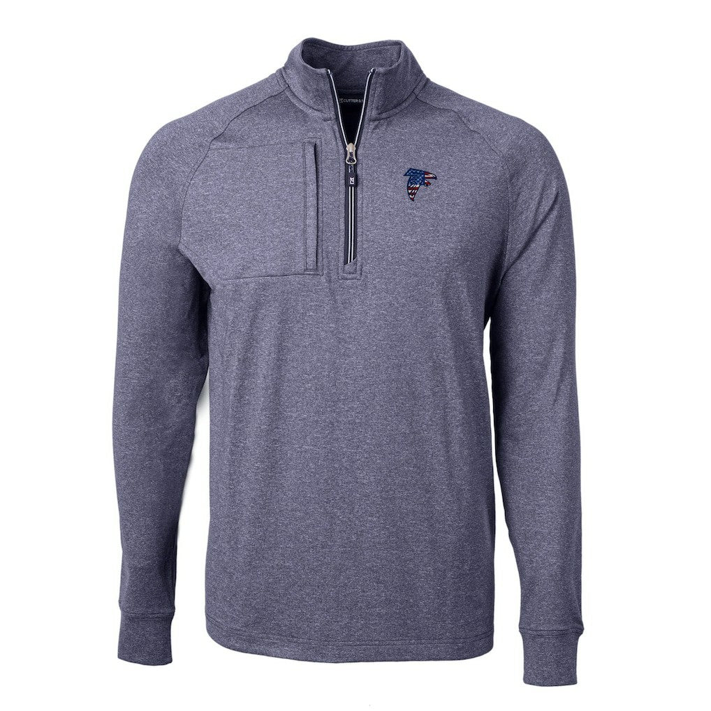 Atlanta Falcons Cutter & Buck Big & Tall Adapt Eco Knit Quarter-Zip Pullover Top - Heather Navy Pullover