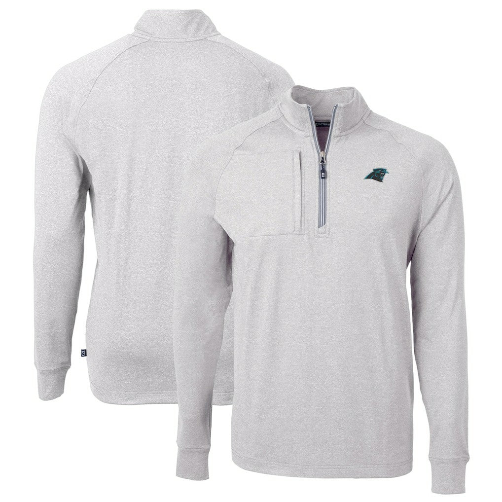 Carolina Panthers Cutter & Buck Big & Tall Adapt Eco Knit Quarter-Zip Pullover Top - Heather Gray Pullover
