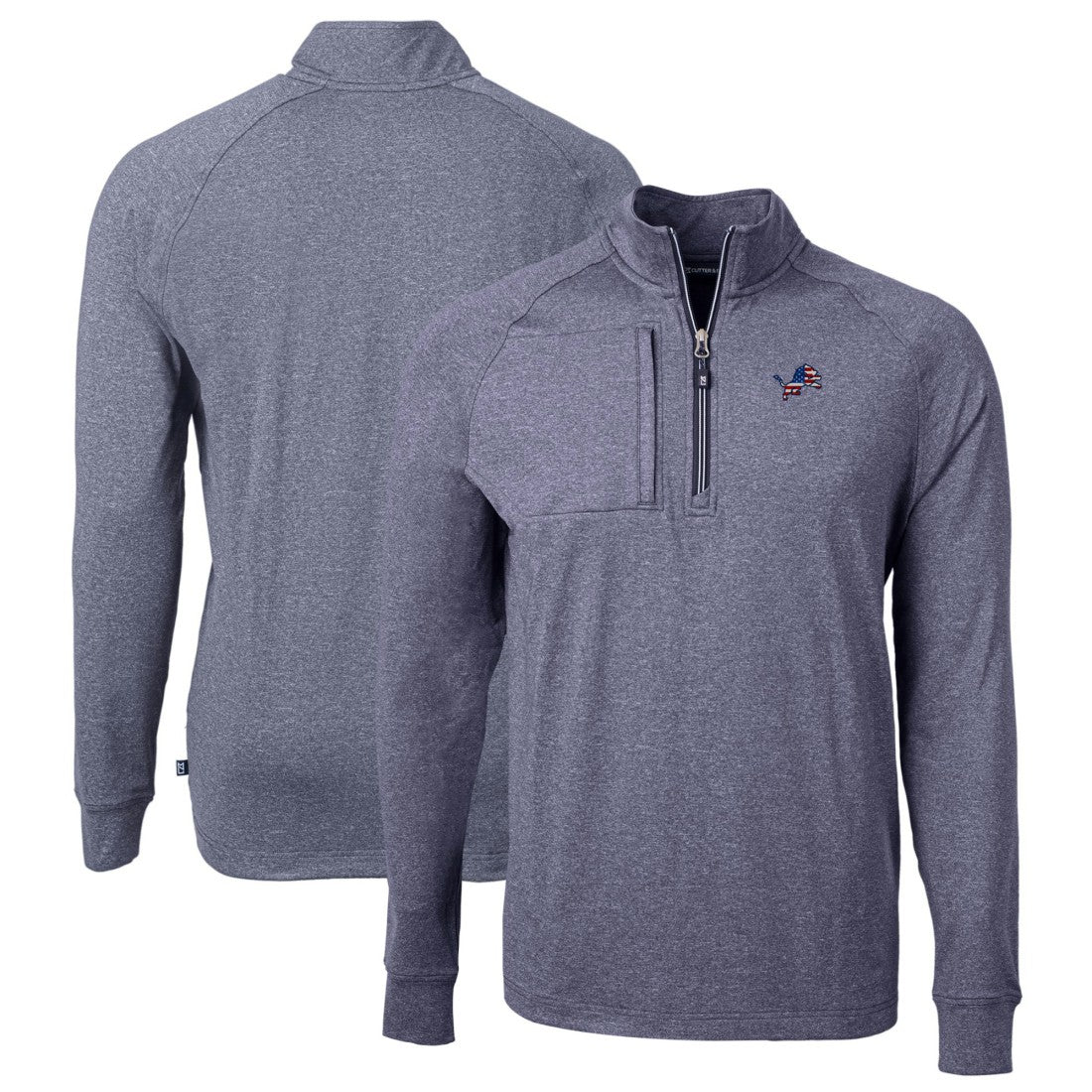 Detroit Lions Cutter & Buck Big & Tall Adapt Eco Knit Quarter-Zip Pullover Top - Heather Navy Pullover