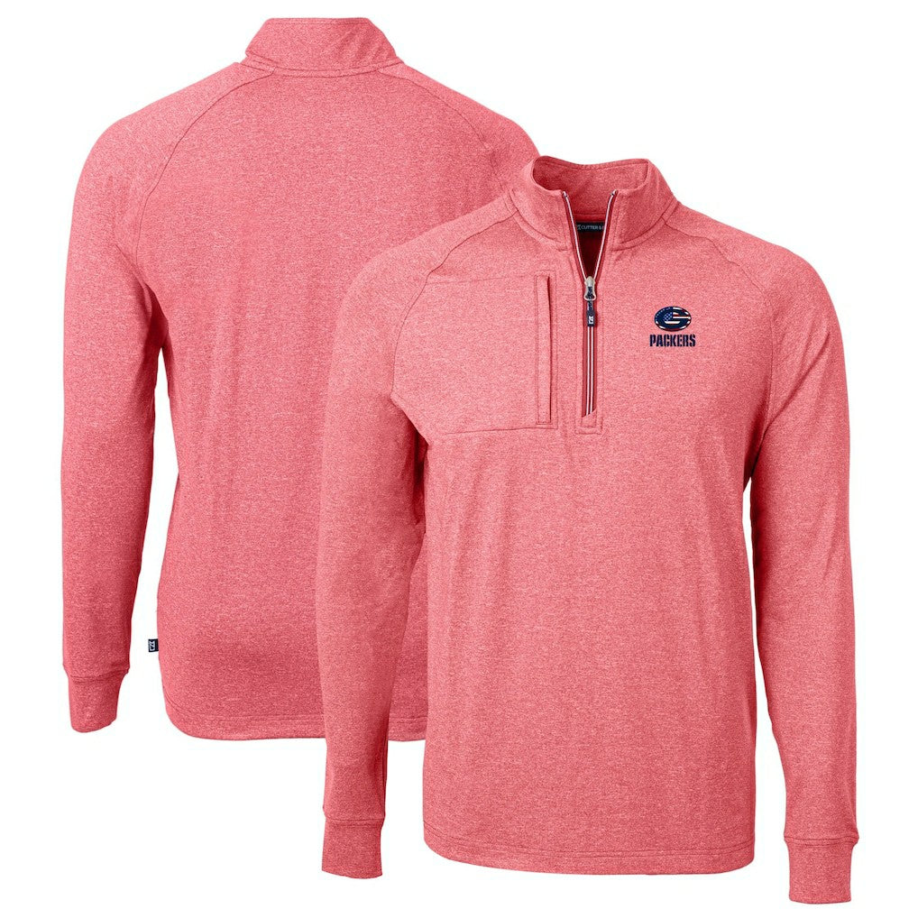 Green Bay Packers Cutter & Buck Big & Tall Adapt Eco Knit Quarter-Zip Pullover Top - Heather Red Pullover