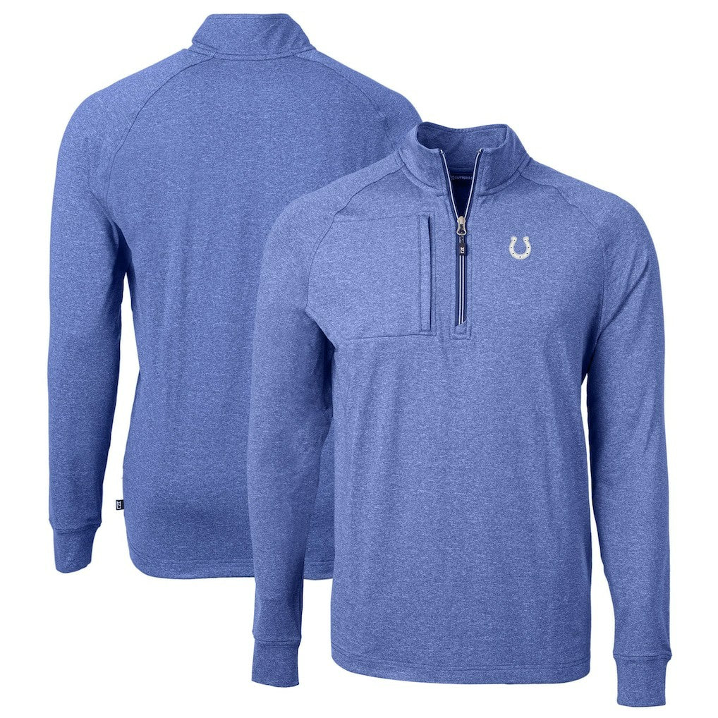 Indianapolis Colts Cutter & Buck Big & Tall Adapt Eco Knit Quarter-Zip Pullover Top - Heather Royal Pullover
