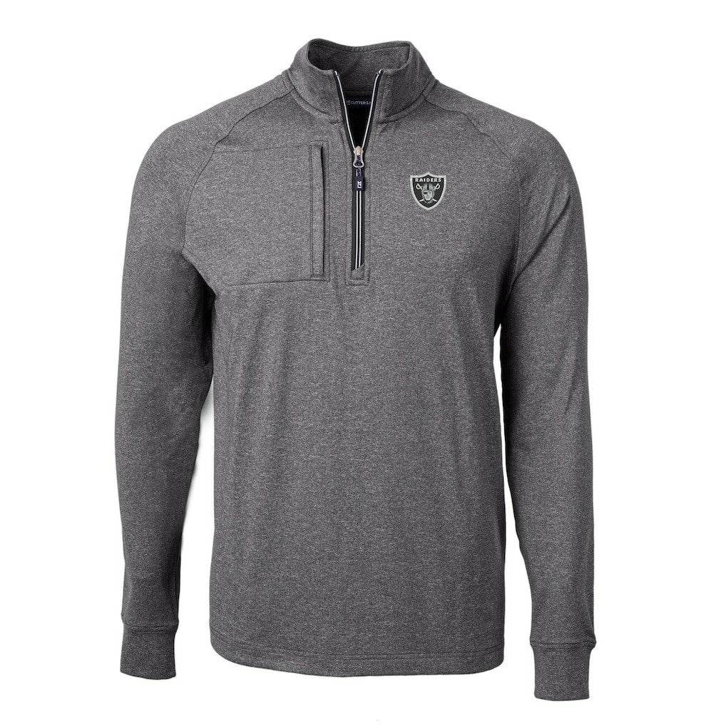 Las Vegas Raiders Cutter & Buck Big & Tall Adapt Eco Knit Quarter-Zip Pullover Top - Heather Black Pullover