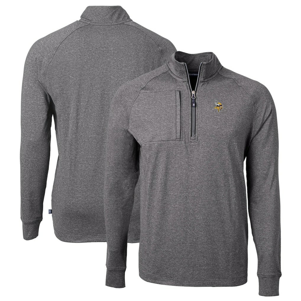 Minnesota Vikings Cutter & Buck Big & Tall Adapt Eco Knit Quarter-Zip Pullover Top - Heather Black Pullover
