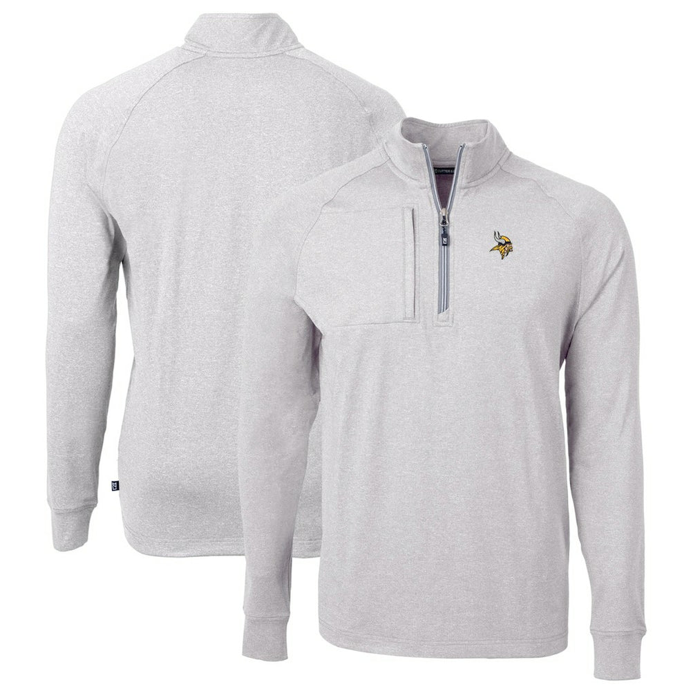Minnesota Vikings Cutter & Buck Big & Tall Adapt Eco Knit Quarter-Zip Pullover Top - Heather Gray Pullover