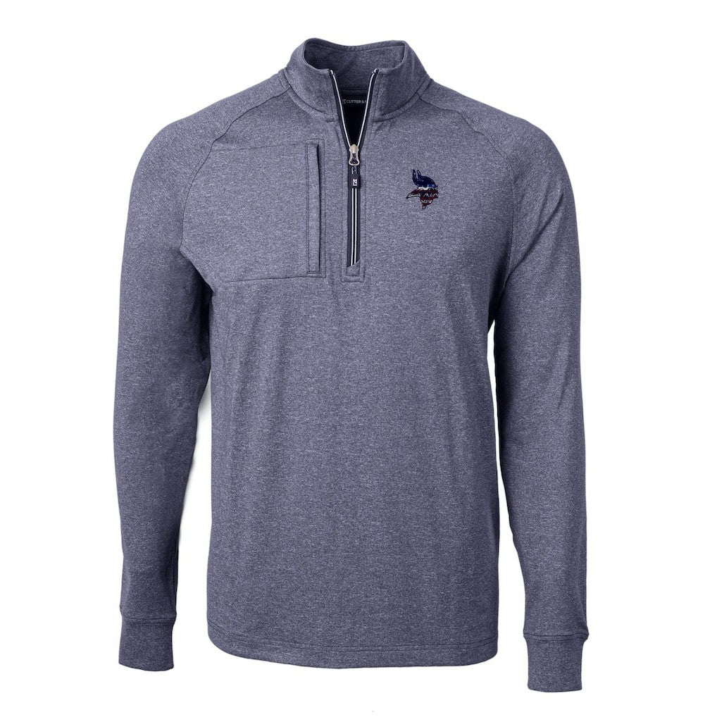 Minnesota Vikings Cutter & Buck Big & Tall Adapt Eco Knit Quarter-Zip Pullover Top - Heather Navy Pullover