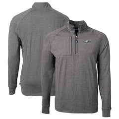Philadelphia Eagles Cutter & Buck Big & Tall Adapt Eco Knit Quarter-Zip Pullover Top - Heather Black Pullover