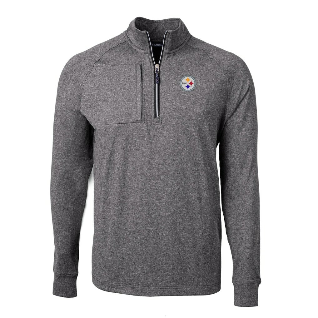 Pittsburgh Steelers Cutter & Buck Big & Tall Adapt Eco Knit Quarter-Zip Pullover Top - Heather Black Pullover