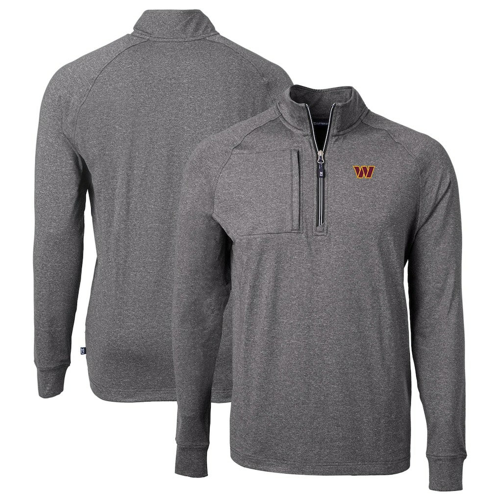 Washington Commanders Cutter & Buck Big & Tall Adapt Eco Knit Quarter-Zip Pullover Top - Heather Black Pullover