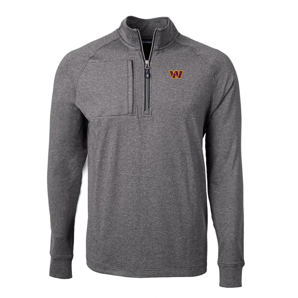 Washington Commanders Cutter & Buck Big & Tall Adapt Eco Knit Quarter-Zip Pullover Top - Heather Black Pullover