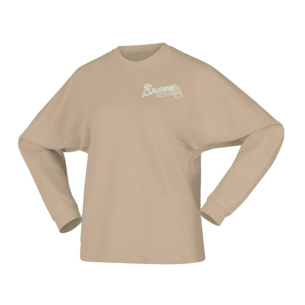 Atlanta Braves Fanatics Women's Branded Fleece Pullover Sweatshirt - Tan Pullover