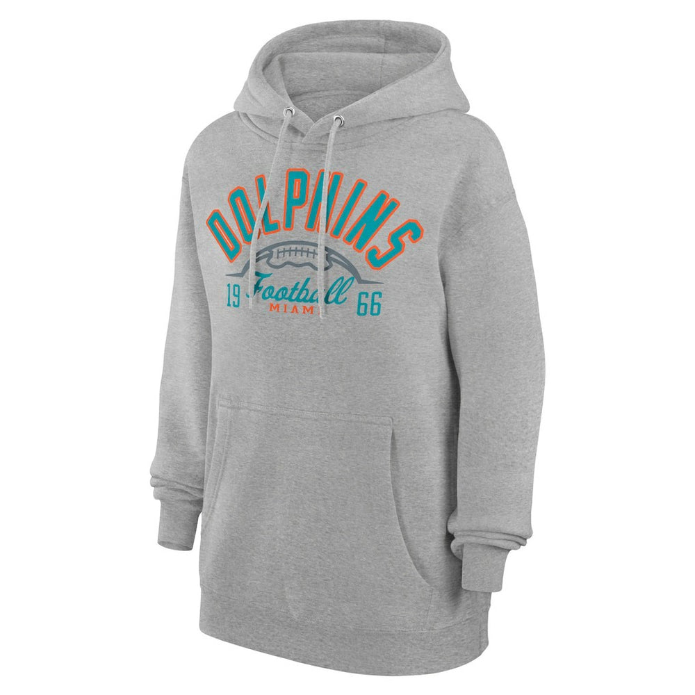 Miami Dolphins Starter Unisex Half Ball Team Fleece Pullover Hoodie - Heather Gray Hoodies