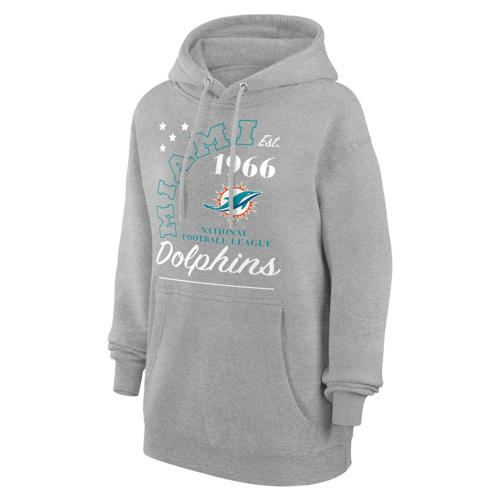 Miami Dolphins Starter Unisex Arch Team Fleece Pullover Hoodie - Heather Gray Hoodies