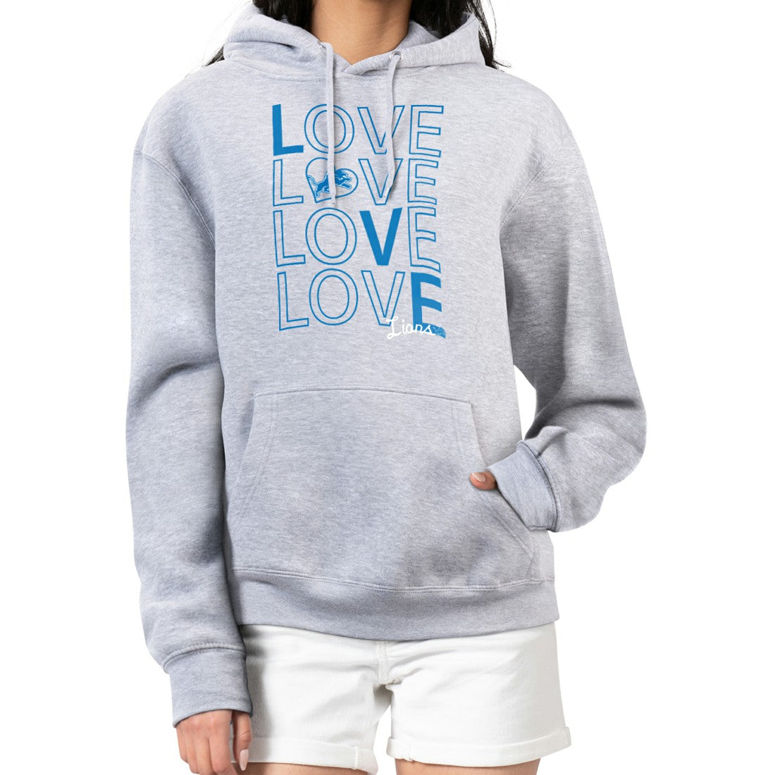 Detroit Lions G-III 4Her by Carl Banks Women's Love Graphic Pullover Hoodie - Heather Gray Hoodies