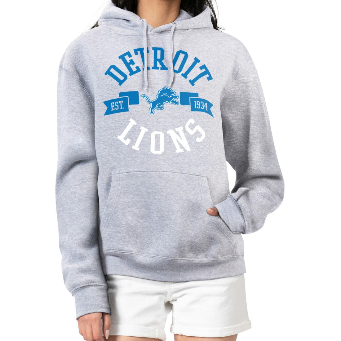 Detroit Lions G-III 4Her by Carl Banks Women's City Graphic Team Fleece Pullover Hoodie - Heather Gray Hoodies