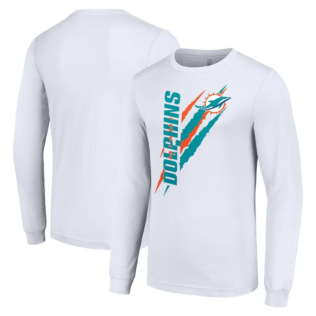 Miami Dolphins Starter Color Scratch Long Sleeve T-Shirt - White T-shirts