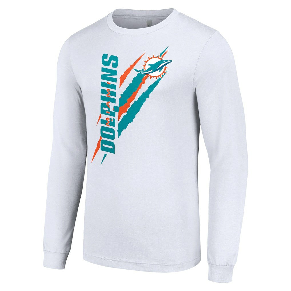 Miami Dolphins Starter Color Scratch Long Sleeve T-Shirt - White T-shirts