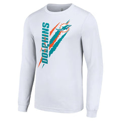 Miami Dolphins Starter Color Scratch Long Sleeve T-Shirt - White T-shirts