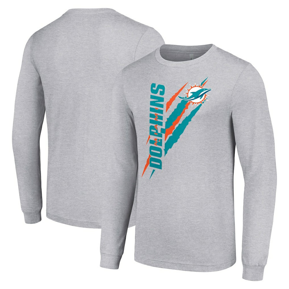Miami Dolphins Starter Color Scratch Long Sleeve T-Shirt - Heather Gray T-shirts