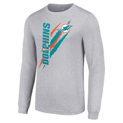 Miami Dolphins Starter Color Scratch Long Sleeve T-Shirt - Heather Gray T-shirts