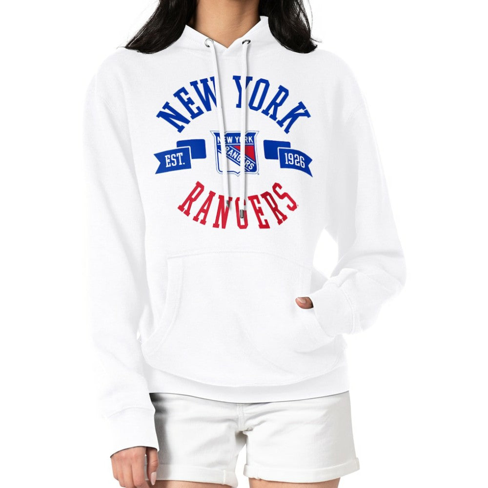 New York Rangers G-III 4Her by Carl Banks Women's City Graphic Fleece Pullover Hoodie - White | US 200592961