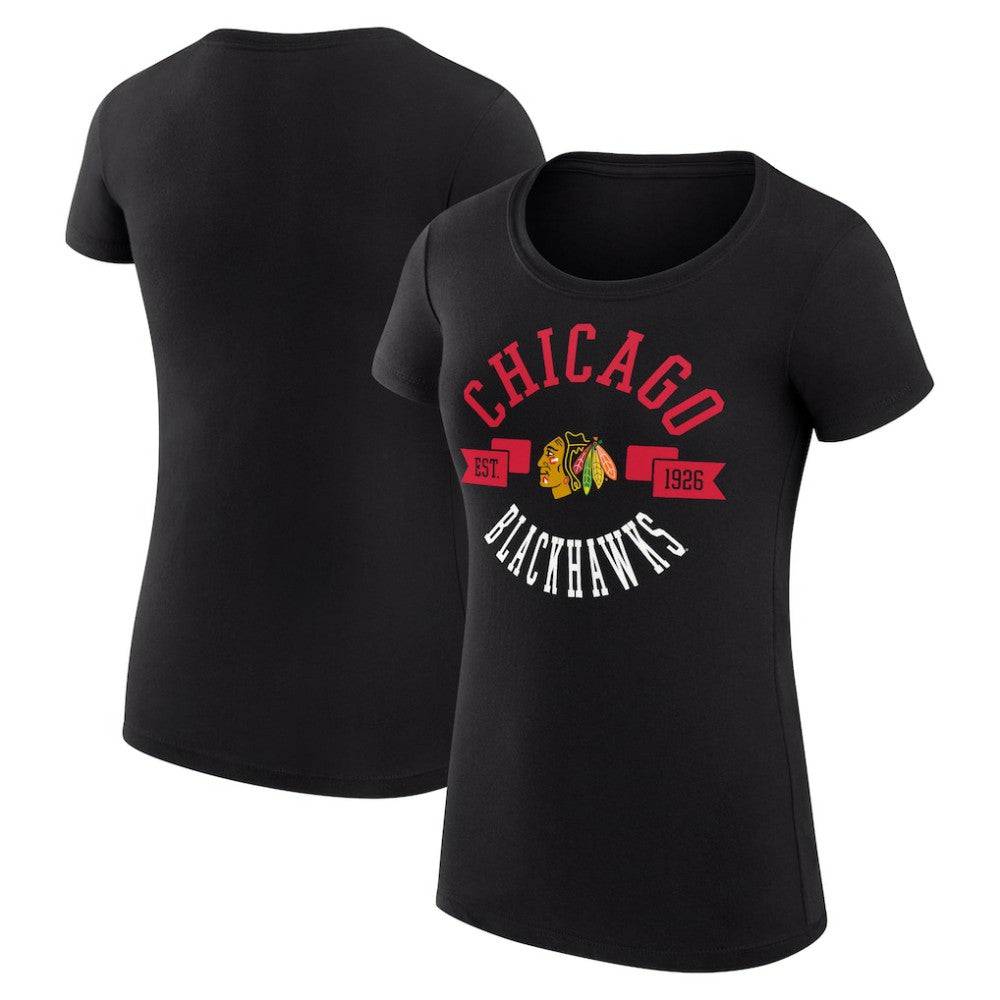 Chicago Blackhawks G-III 4Her by Carl Banks Women's Super-Slim Fit Lightweight City Graphic Sport Crewneck T-Shirt - Black | US 200593021