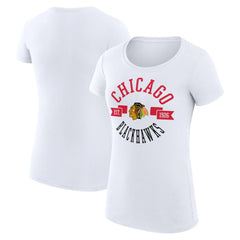 Chicago Blackhawks G-III 4Her by Carl Banks Women's Super-Slim Fit Lightweight City Graphic Sport Crewneck T-Shirt - White | US 200593072