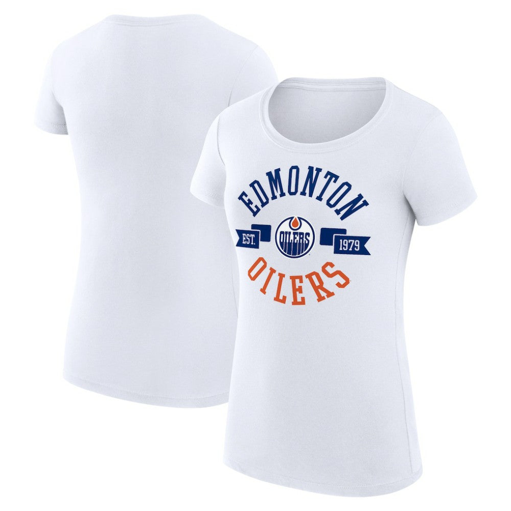 Edmonton Oilers G-III 4Her by Carl Banks Women's Super-Slim Fit Lightweight City Graphic Sport Crewneck T-Shirt - White | US 200593080