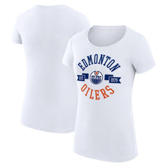 Edmonton Oilers G-III 4Her by Carl Banks Women's Super-Slim Fit Lightweight City Graphic Sport Crewneck T-Shirt - White | US 200593080