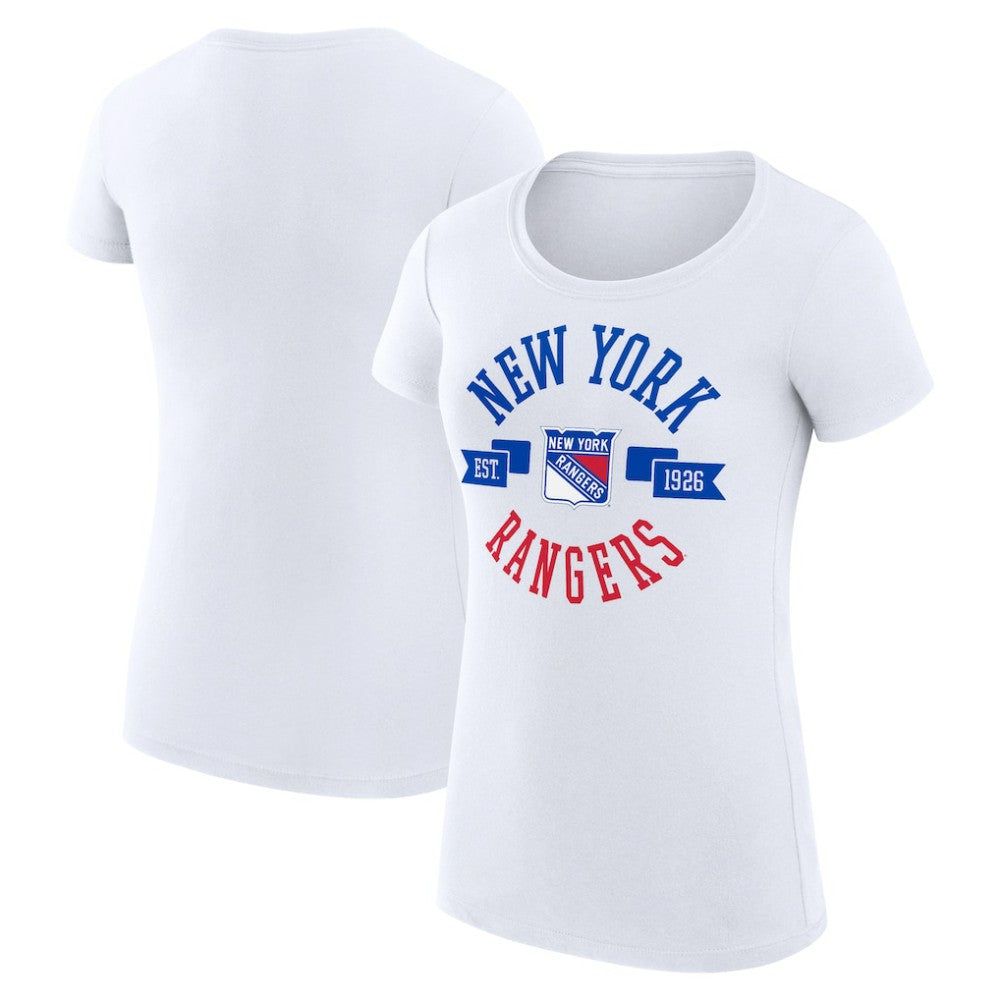 New York Rangers G-III 4Her by Carl Banks Women's Super-Slim Fit Lightweight City Graphic Sport Crewneck T-Shirt - White | US 200593095
