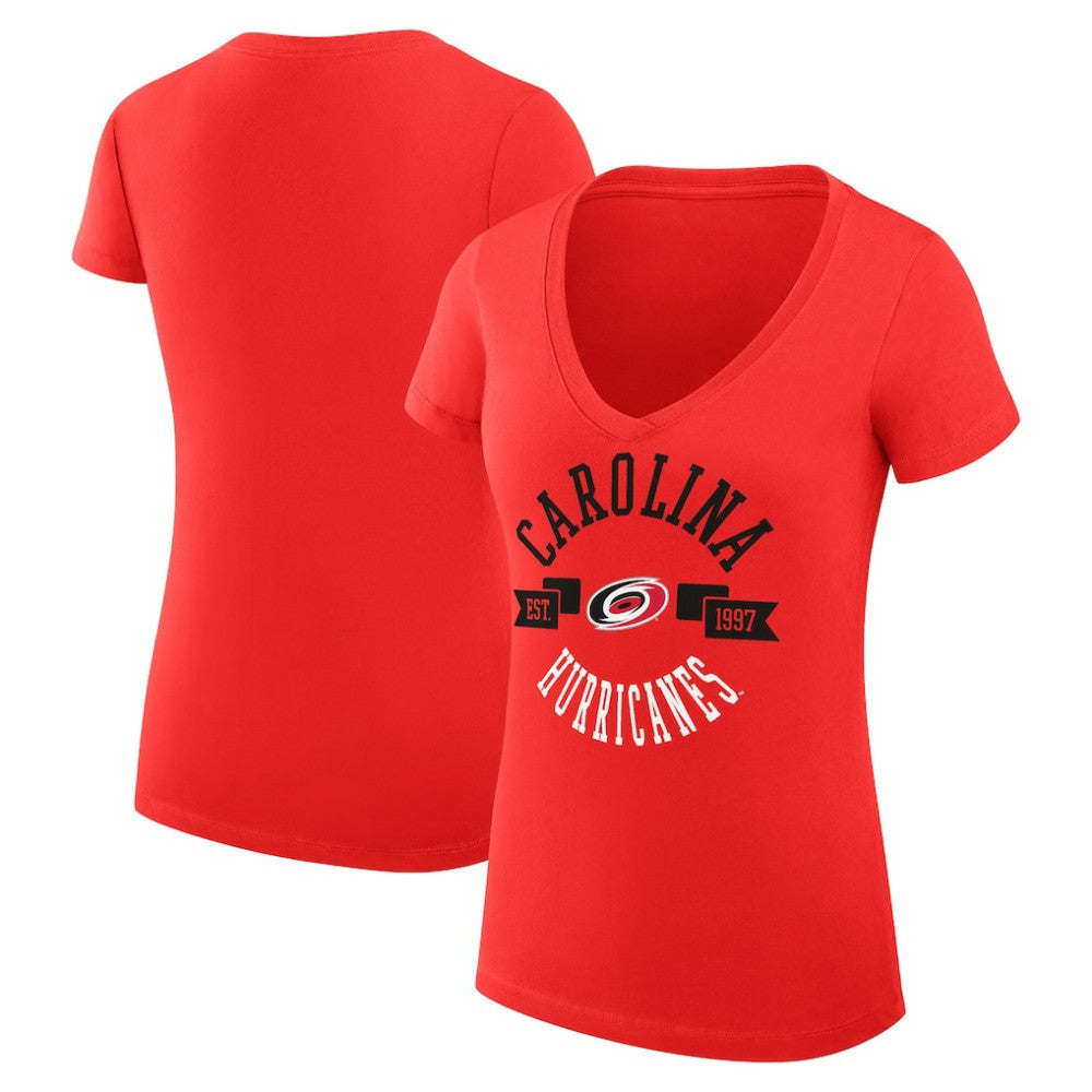 Carolina Hurricanes G-III 4Her by Carl Banks Women's Super-Slim Fit Lightweight City Graphic V-Neck T-Shirt - Red | US 200593324
