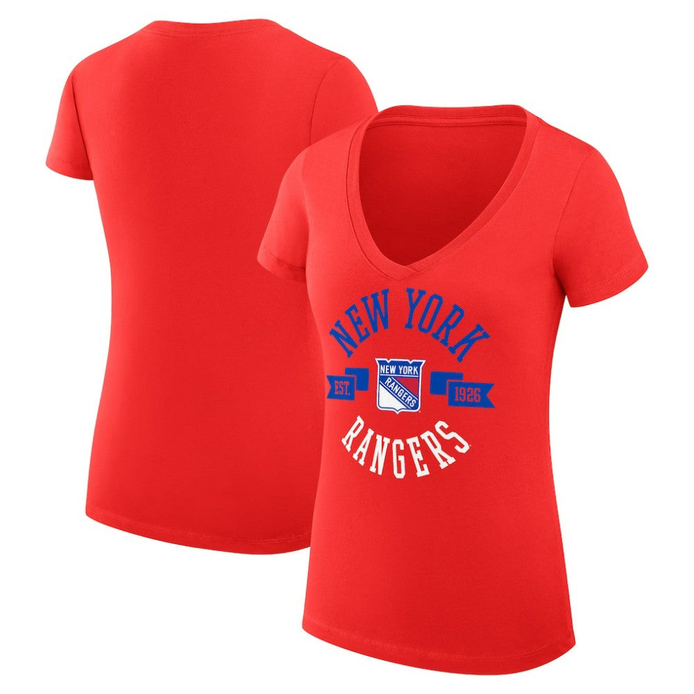 New York Rangers G-III 4Her by Carl Banks Women's Super-Slim Fit Lightweight City Graphic V-Neck T-Shirt - Red | US 200593330