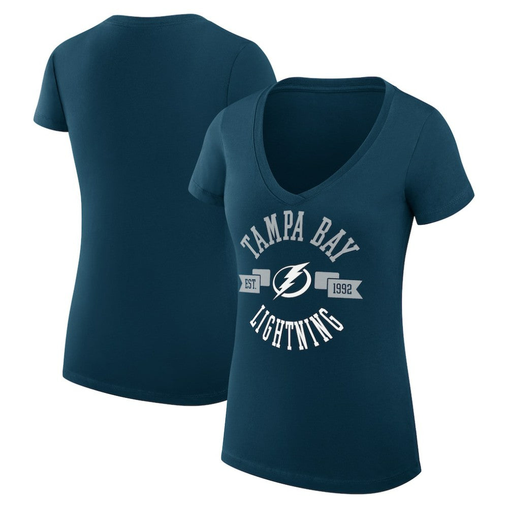 Tampa Bay Lightning G-III 4Her by Carl Banks Women's Super-Slim Fit Lightweight City Graphic V-Neck T-Shirt - Navy | US 200593338