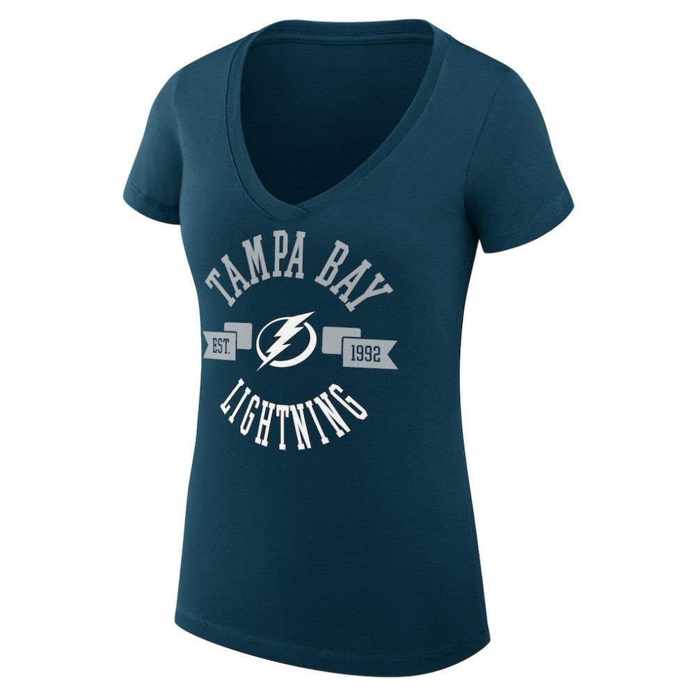 Tampa Bay Lightning G-III 4Her by Carl Banks Women's Super-Slim Fit Lightweight City Graphic V-Neck T-Shirt - Navy | US 200593338