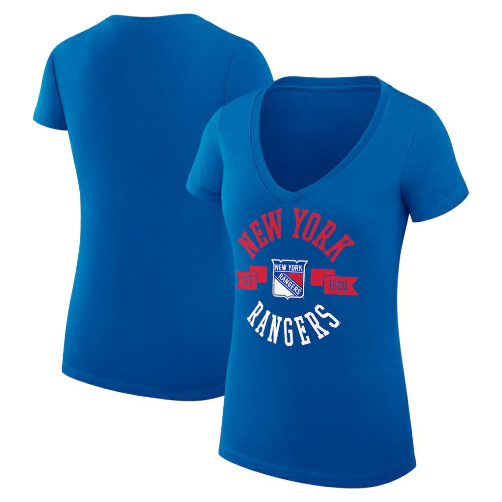 New York Rangers G-III 4Her by Carl Banks Women's Super-Slim Fit Lightweight City Graphic V-Neck T-Shirt - Royal | US 200593346