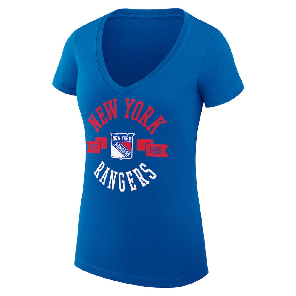 New York Rangers G-III 4Her by Carl Banks Women's Super-Slim Fit Lightweight City Graphic V-Neck T-Shirt - Royal | US 200593346